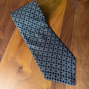 Mezzano Men's Black Tie Gold Diamond Geometric Silk Necktie